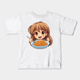 Cute Girl Eating Spaghetti Kids T-Shirt